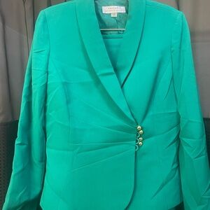 Tahari Emerald Green Skirt Suit with Gold Accents